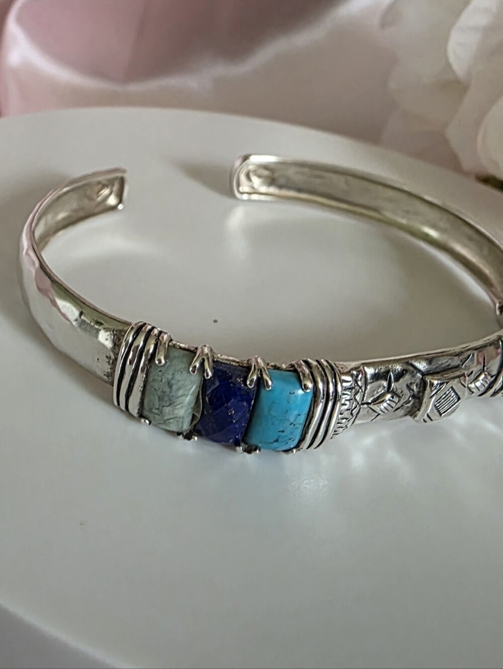 Silpada Sterling Silver Amazonite Howlite Lapis Beach House Cuff Bracelet B3220 - Picture 6 of 8
